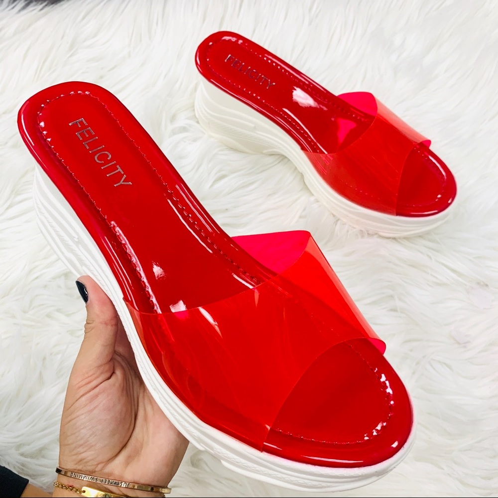 Red clear platform sandal - Picture 2 of 8